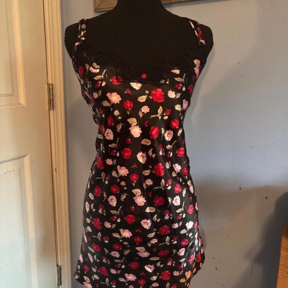 Bay Studio Vintage Y2K Womens Floral Lingerie Sleep Dress Red Black Medium